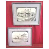 2 Framed Train Depot Art