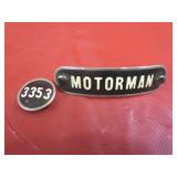 Motorman & ID Number Badge - Heeren Bros & Co
