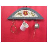 Hooked Rug Art Key Rack  6" x 17"