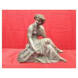 Spelter Statue of Woman w/ Lyre or Harp