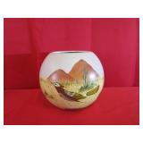 M Galan Hand Painted roadrunner & Cactus Vase