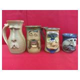 4 Stoneware Face Mugs