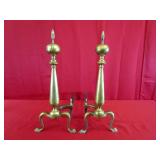Antique Brass Andirons - Spherical Finials &