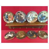 Display Shelf w/ Hooks & 9 Norman Rockwell