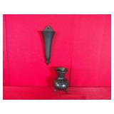 Indiana Black Clay Footed Vase  & Tiffin Art Glass