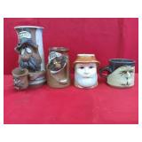 4 Stoneware Face Mugs