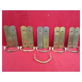 6 Antique Brass Door Pulls w/ 5 Back Plates