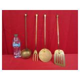 4 Pc Vintage Brass & Copper Strainer, Flipper,