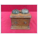 Oak Ring Box w/ Original Wrench 6" x 6" x 6"