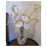 Coastal-Style Floral w/ Seashell Filled Glass Vase