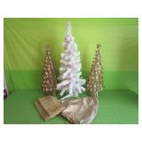 5 Pcs-Gold & White Trees Highest 36", Tree Skirt,