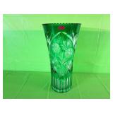 Emerald Green Cut-To-Clear Crystal Vase 15"