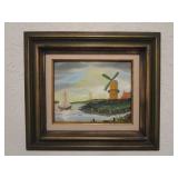Dutch Seascape & Windmill Painting