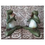 2 Ceramic Meditating / Praying Frogs  8" tall