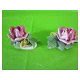 2 - Dresden Porcelain Roses w/ Crowned "N"