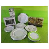 Group Lot of Plastic Plates & Flatware