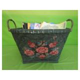 Hand Painted Wicker Basket w/ Metal Handles