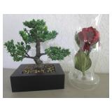Faux Bonsi Tree & Hurricane Vase