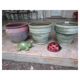 3 Flower Pots, Turtle & Lady Bug