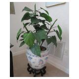 Faux Homalomena Plant in Porcelain Fish Bowl