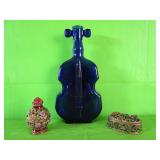 Colbalt Blue Bottle Violin - Vintage Brass,