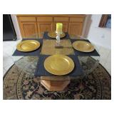 Beveled Glass Top 48" Dining Table w/ Wooden