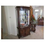 Curved Glass Front Lighted Curio Cabinet w/