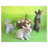 4 Pcs 3 Garden Rabbits & Floral Easter Basket