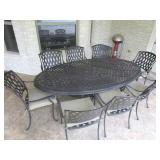 Heavy Cast Aluminum Patio Table w/ 8 Cushion Arm