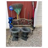 Flower pots, bench, yard tools Flower pots, bench, yard tools