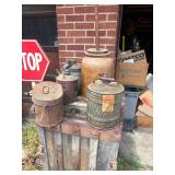 crock and gas cans