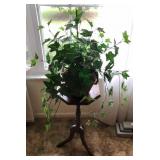 Mahogany Plant Stand w/ Faux Greenery / Ivy