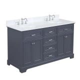 60" Double Bathroom Vanity in blue/gray