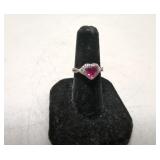 .925 and simulated heart shaped Ruby Ring
