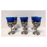 Vintabe Cobalt Blue & Silver plate Cordials