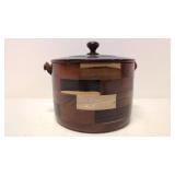 Vintage wooden biscuit barrel with lid