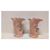 2 Vintage McCoy Pottery Pink Swan Vases