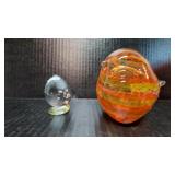 2 Blown glass bird paperweights
