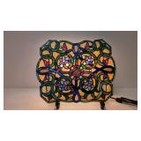 Stained leaded glass panel & lighted stand