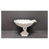 Dolphin Pedestal milk glass shell compote