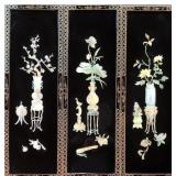 3 pieces Asian Black lacquer Wall Art