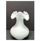 Vintage Green ruffled top satin glass vase