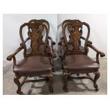4 Solid Wood leather seat arm chairs with castors