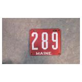 Porcelain Maine license plate # 289