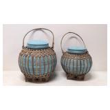 2 Blue Asian Bamboo Rice boxes