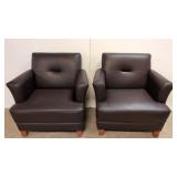 Pair of Faux leather accent club arm chairs