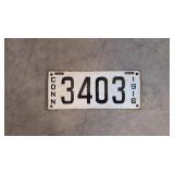 1916 Porcelain Connecticut License Plate # 3403