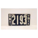 1911 Porcelain Ontario Canada license plate # 2193