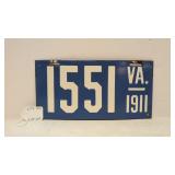 1911 Porcelain Virginia license plate # 1551