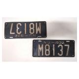 Vintage N. J. 1932 License plate